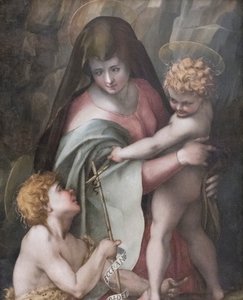 Madonna and Child with the Young St John, Domenico Puligo (olja på panel)