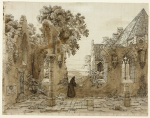 Munk i ruinerna av ett kloster