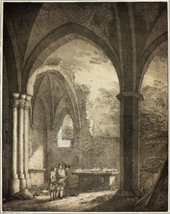 Ruin av Our Lady Church med gravstenarna av Genevieve och greve Palatine Siegfried i Moseldalen nära Andernach, från samling av minnesvärda medeltida byggnader i Tyskland