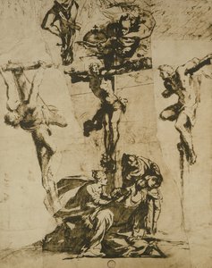 Studie av korsfästelsen och den svimande jungfrun av Domenico Robusti Tintoretto