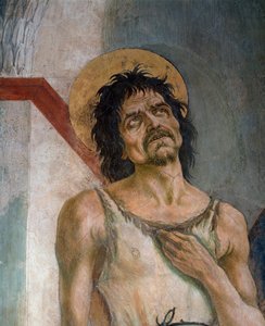 St John the Baptist och St Francis of Assisi: Detalj av St John the Baptist - Fresco