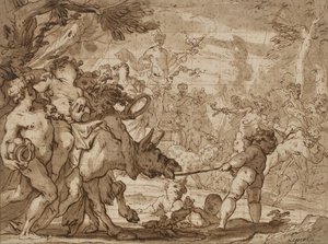 The Triumph of Bacchus, ca 1642-1703 (penna & brunt bläck och skölj över röd krita på lagt papper)