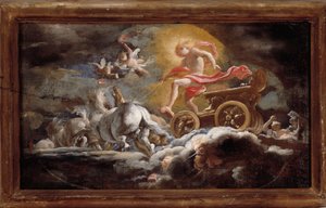 Solens vagn Målning av Domenico Piola (1627-1703) Dim 58x78 cm Genes, Musei di Strada Nuova (tidigare Palazzo Bianco)