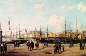 Vy över hamnen i Malaga, Spanien av Domingo Gallego y Alvarez