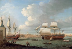 Foudroyant och Pégase i Portsmouths hamn, 1782 av Dominic Serres
