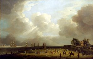 Prinsessan Charlottes (1766-1828) ankomst till Harwich, september 1761. Olja på duk av Dominic Serres