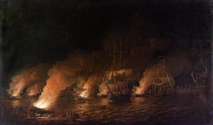 "Det sjuåriga kriget" (1756-1763): Franska örlogsfartyg attackerar den brittiska flottan utanför Quebec City (Kanada) på natten den 28 juni 1759 av Dominic Serres