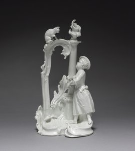 Figur av en flicka med katt, gjord av Nymphenburg Porslinsfabrik, ca 1770 (porslin) av Dominicus (attr. to) Auliczek