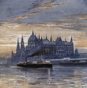 Buda-pest och dess parlamentshus (färg litho) av Donald (after) Maxwell