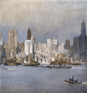 New York från bukten (färg litho)