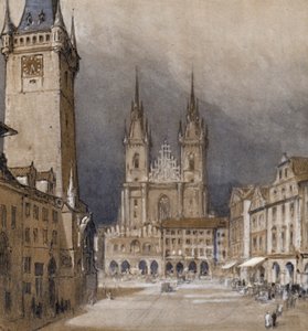 Prag och dess rådhus (färg litho)