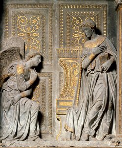 Annunciation Högrelief av Donato de Bardi dit Donatello (ca 1386-1466) 1435 Santa Croce-kyrkan. Florens