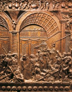 Renässanskonst (Quattrocento): Kristus leder före Kaifas. 1460. Lågrelief på brons) av Donatello