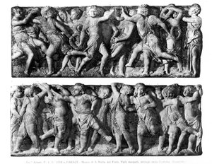 Dansande Putti Panel, från Cantoria, från Singing Gallery of the Duomo (marmor) av Donatello