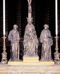 Italien, Padua, Basilica of Saint Anthony of Padua, Grupp av jungfru och barn med heliga, av Donatello (cirka 1386-1466), brons av Donatello
