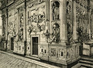Marble Screen of Holy House, designad av Donato Bramante (1444-1514), Sanctuary of Holy House, Loreto, Marche, Italien