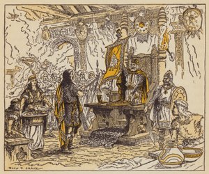 Kungen som belönar Beowulf (färg litho)