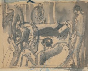 Maynard Keynes, Lytton Strachey och andra, ca 1916 (penna och akvarell på papper)