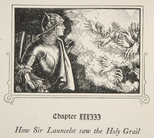 Hur Sir Launcelot såg den heliga gralen, illustration från "Stories of King Arthur and the Round Table" av Beatrice Clay, 1:a upplagan, 1905 av Dora Curtis