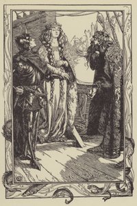 Kung Anguish ger Isolt till Sir Tristram (litho) av Dora Curtis