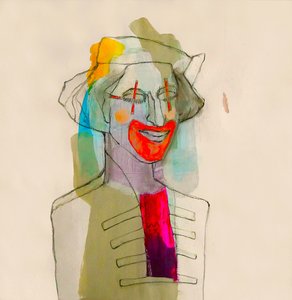 Färgglatt clownporträtt av Doris Schmitz