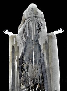 En eterisk figur med huva
