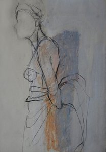 Skiss av en graciöst draperad figur av Doris Schmitz