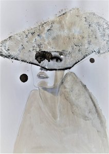 Porträtt med mystisk hatt av Doris Schmitz