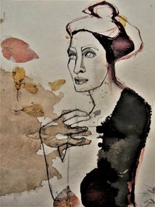 En eftertänksam kvinna med löv av Doris Schmitz