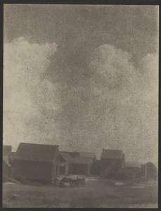 [Lantbruksbyggnader med häst och vagn] av Doris Ulmann