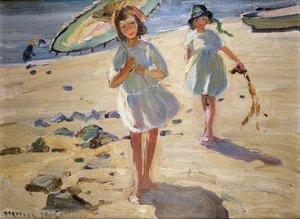 Vänner på stranden (olja på duk) av Dorothea Sharp