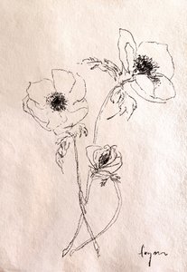 Minimalistisk blomsterteckning av Dorothy Fagan