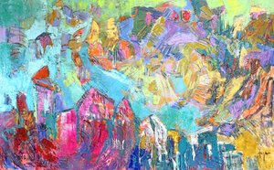 En livfull stad – abstrakt av Dorothy Fagan