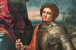 Madonna med Jesusbarnet och St Sebastian och St George, detalj av 2384616 av Dosso Dossi
