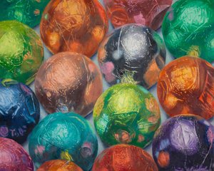 Many Chocolates, 2022 (olja på duk) av Douglas Newton