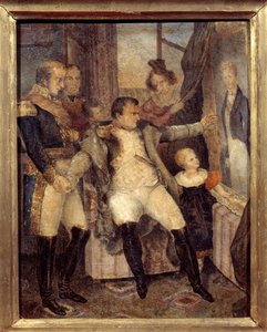 Porträtt av Napoleon I (1769-1821) framför porträttet av hans son, kungen av Rom Napoleon II (1811-1832) som erbjöds av hans följeslagare i exil på ön Saint Helene Peinture de Dubreuil (1799-1850) av Dubreuil