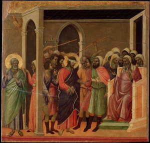 Jesus föraktade. Maesta altartavla (tempera och guld på trä av Duccio di Buoninsegna