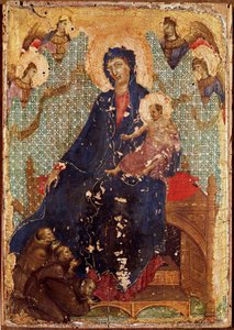 Franciskanernas Madonna eller "" Madonna får barn med franciskanermunkar och änglar"" Detrempe på trä av Duccio di Buoninsegna (1255-1318/9) 1300 Dim. 23,5x16 cm Siena, Pinacoteca nazionale av Duccio di Buoninsegna