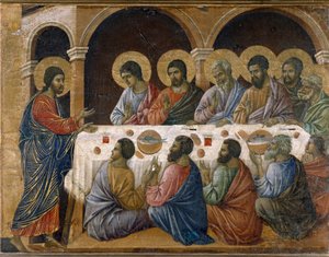 The Passion of Christ - Baksidan av altartavlan. Olja på panel av Duccio di Buoninsegna