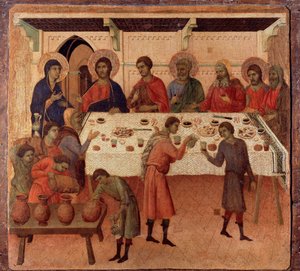 Bröllopet i Kana. Baksidan av altartavlan (tempera och guld på trä av Duccio di Buoninsegna