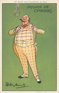 En man av checkar: en rik man i rutig kostym (färg litho) av Dudley Hardy