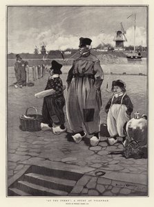 På färjan, en studie i Volendam av Dudley Hardy