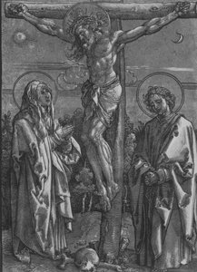 Kristus på korset med jungfrun och Johannes, 1500-1550. av Dürer School.