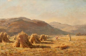 Skörd nära Dumyat, Ochil Hills (olja på duk) av Duncan Cameron