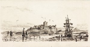 Dutch Schooner Stranded at Bamburgh (bläck på kort) av Duncan F. McLea