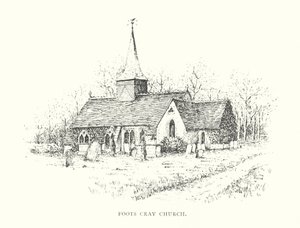 Foots Cray kyrka (litografi) av Duncan Moul