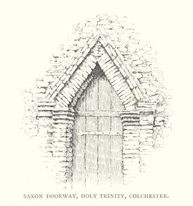 Saxisk dörröppning, Holy Trinity, Colchester (litografi) av Duncan Moul