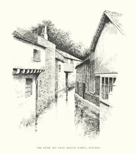 Floden Hiz från Bridge Street, Hitchin (litografi) av Duncan Moul