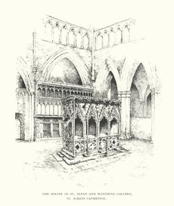 S:t Albans helgedom och Watching Gallery, St Albans Cathedral (litografi) av Duncan Moul