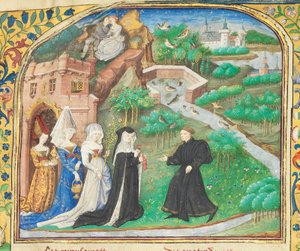 Sida från "La Belle Dame Sans Merci" av Alain Chartier, Paris, tidigt 1400-tal